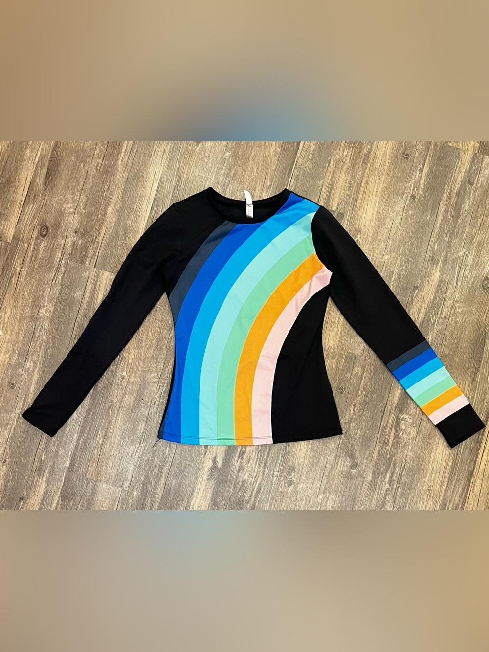 FP Movement by Free People Black Long-Sleeve Top with Rainbow Arch - Small